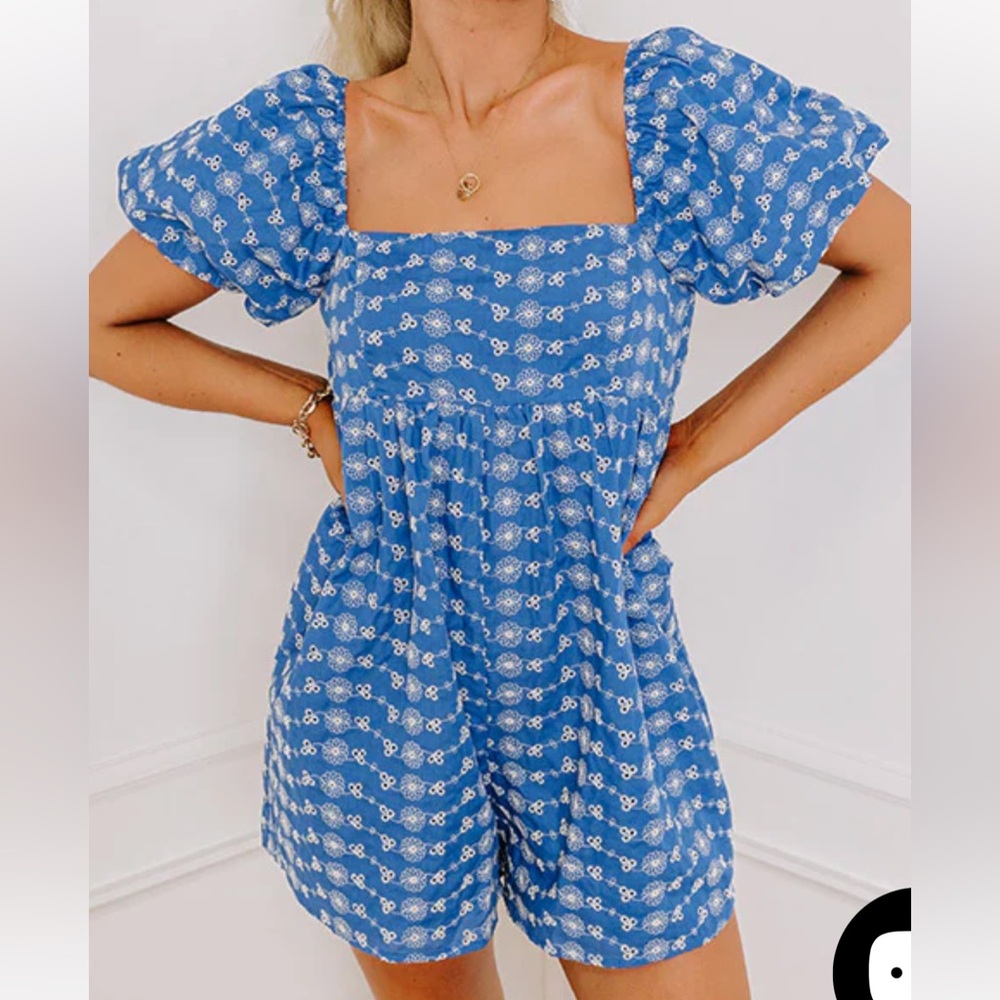 Blue Floral Puff Sleeve Dress